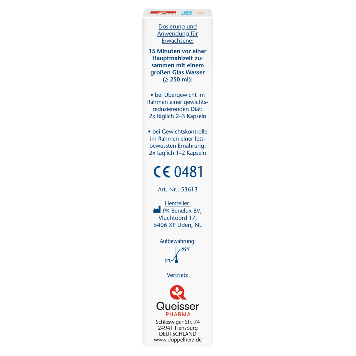Abbildung der Produktverpackung Doppelherz aktiv Fett-Binder Kapseln Seitenansicht links